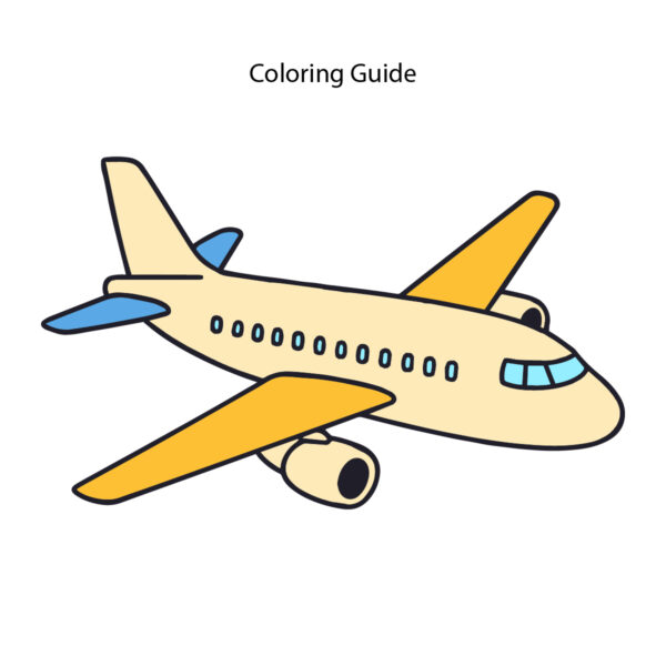 Colored easy line drawing of an Aeroplane
