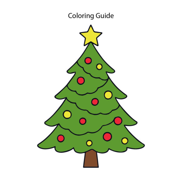 Colored easy line drawing of a Christmas tree