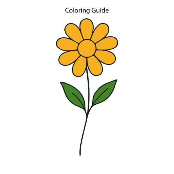 Colored easy line drawing of a flower