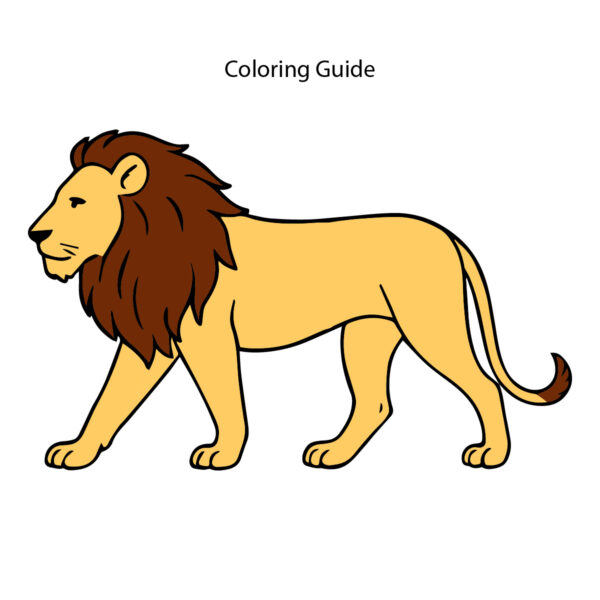 Colored easy line drawing of a lion