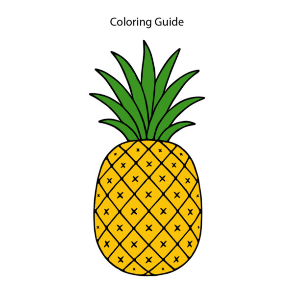 Colored easy line drawing of a pineapple