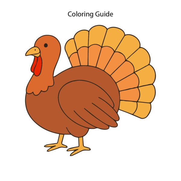 Colored easy line drawing of a turkey