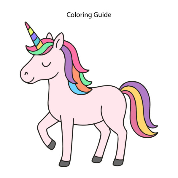 Colored easy line drawing of a unicorn