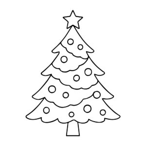 Easy line drawing of a Christmas tree in black and white
