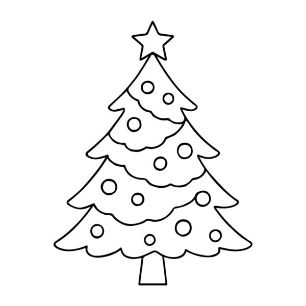 Easy line drawing of a Christmas tree in black and white