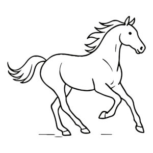 Easy line drawing of a horse in black and white