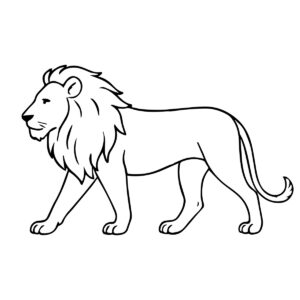 Easy line drawing of a lion in black and white
