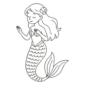 Easy line drawing of a mermaid in black and white