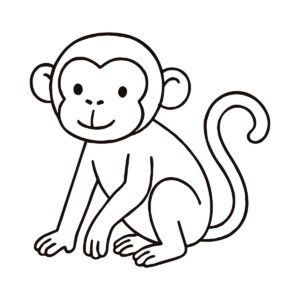 Easy line drawing of a monkey in black and white