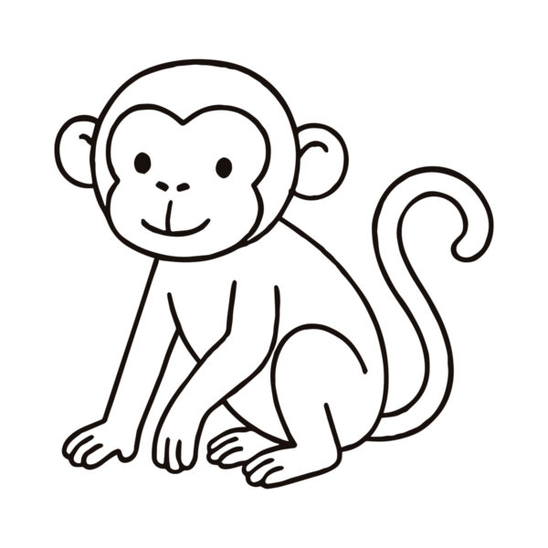 Easy line drawing of a monkey in black and white