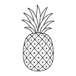 Easy line drawing of a pineapple in black and white