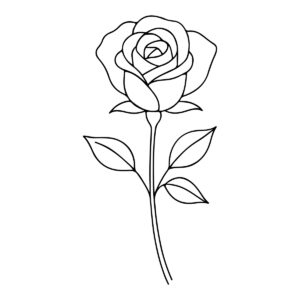 Easy line drawing of a rose in black and white