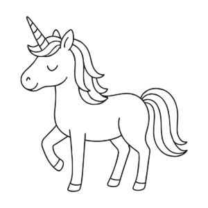 Easy line drawing of a unicorn in black and white