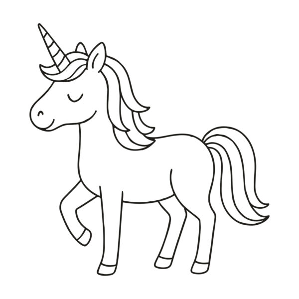 Easy line drawing of a unicorn in black and white